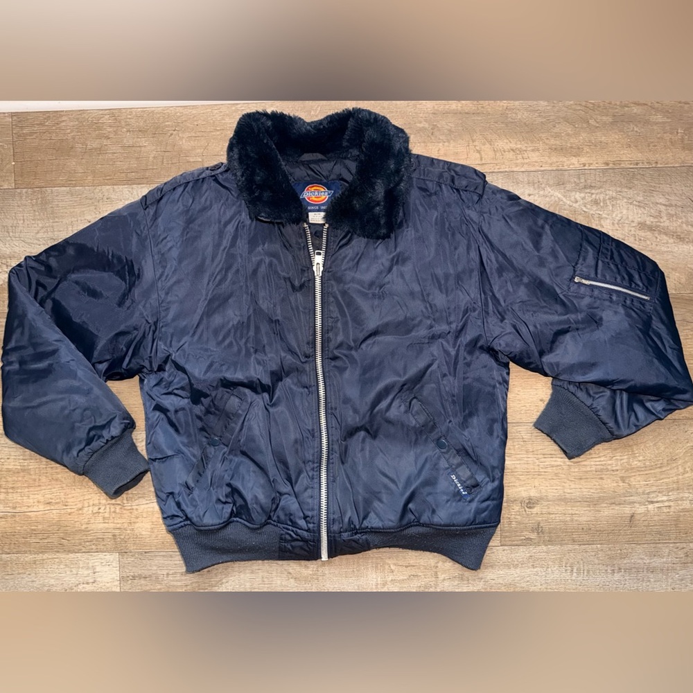 Dickies Men's Navy Bomber Jacket with Faux Fur Collar